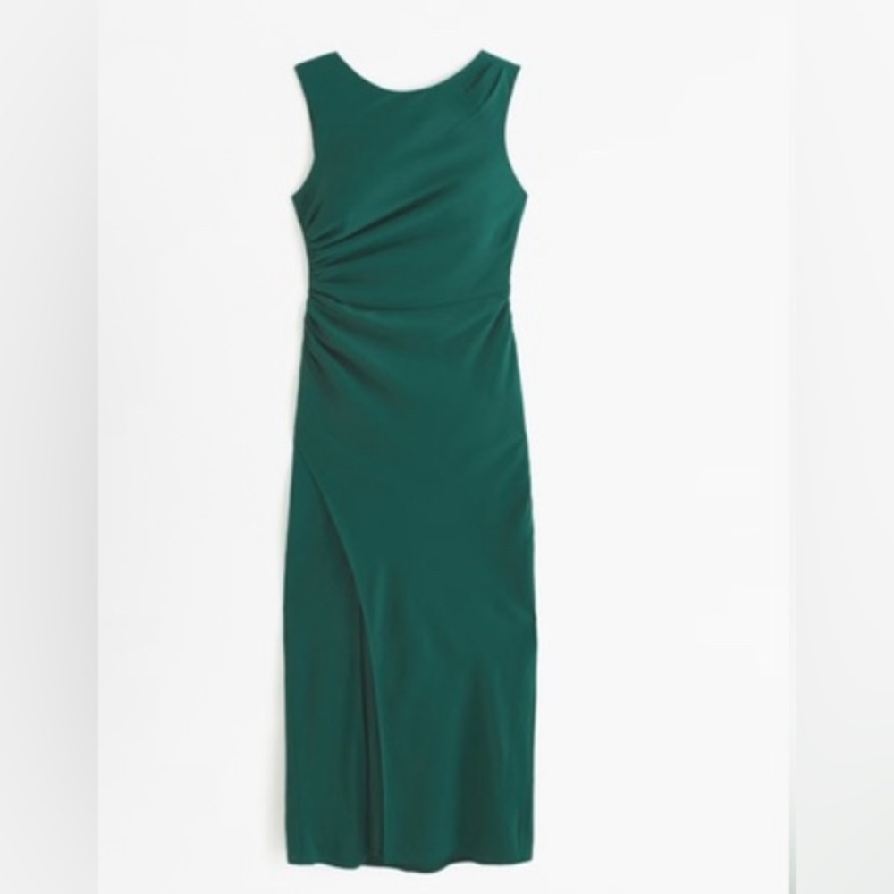 Abercrombie Emerald High Neck Gathered Waist Low Back Dress size L NWT